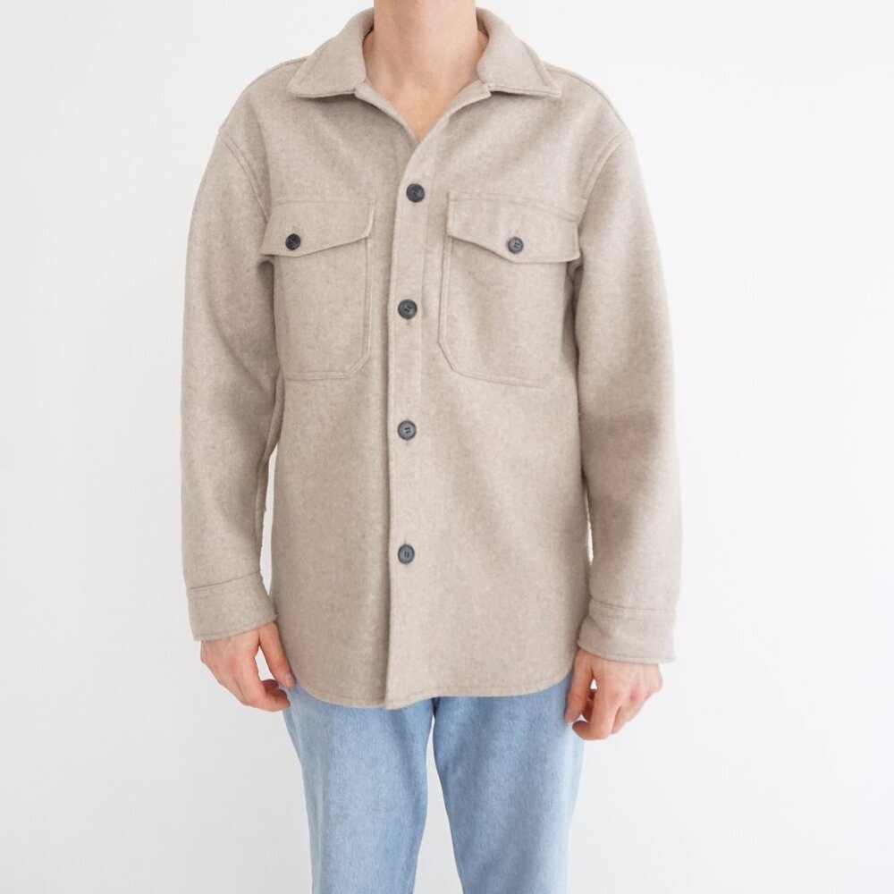 H&M Beige Button Front Shirt Jacket Shacket Relaxed Fit Medium